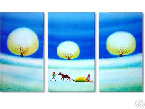 3 PIECES ABSTRACT OIL PAINTING ON CANVAS 12"X32"X3 PIECES