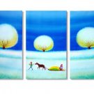 3 PIECES ABSTRACT OIL PAINTING ON CANVAS 12"X32"X3 PIECES