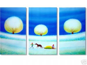 3 PIECES ABSTRACT OIL PAINTING ON CANVAS 12"X32"X3 PIECES