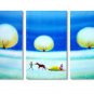 3 PIECES ABSTRACT OIL PAINTING ON CANVAS 12"X32"X3 PIECES
