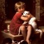 LITTLE GIRL AND HER CAT OIL PAINTING ON CANVAS 20"X24"