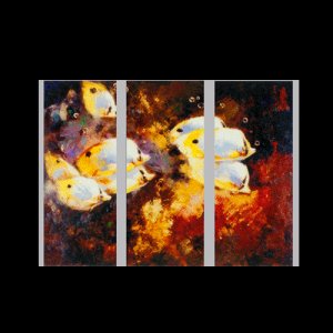 3 PIECES ABSTRACT OIL PAINTING ON CANVAS 12"X32"X3 PIECES