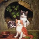 TWO CATS OIL PAINTING ON CANVAS 12"X32"X3 PIECES