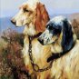 TWO DOGS OIL PAINTING ON CANVAS 12"X32"X3 PIECES