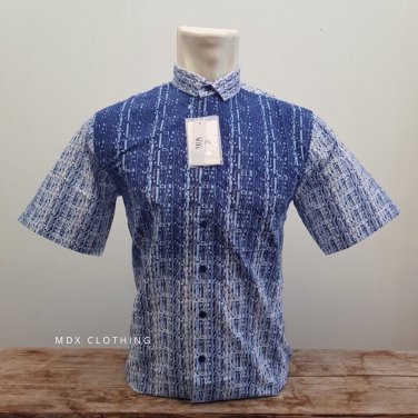 MDXClothing Men's Casual Button-down Shirts - Printed Short Sleeve in blue