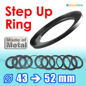 Step Up 43mm to 52mm Filter Ring Adapter Mount Metal