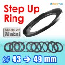 Step Up 43mm to 49mm Filter Ring Adapter Mount Metal