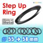 Step Up 55mm to 58mm Filter Ring Adapter Mount Metal