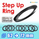 Step Up 62mm to 72mm Filter Ring Adapter Mount Metal