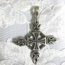 FLAMING IRON CROSS / FIRE MALTESE CROSS DETAILED BIKER PENDANT NECKLACE