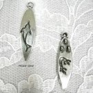 PEWTER DOLPHIN ON FRONT SURFBOARD w LIZARD & FINS PENDANT ADJ NECKLACE