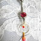 STERLING SILVER SPIRIT DREAM CATCHER w FEATHER 14G PINK CZ BELLY BUTTON RING