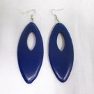 NAVY BLUE COLOR HAND PAINTED WOODEN PEEK A BOO HOLE GEOMETRIC EARRINGS