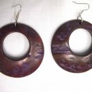 LARGE RICH PURPLE COLOR COCONUT WOOD DANGLING ROUND HOOP FASHION EARRINGS