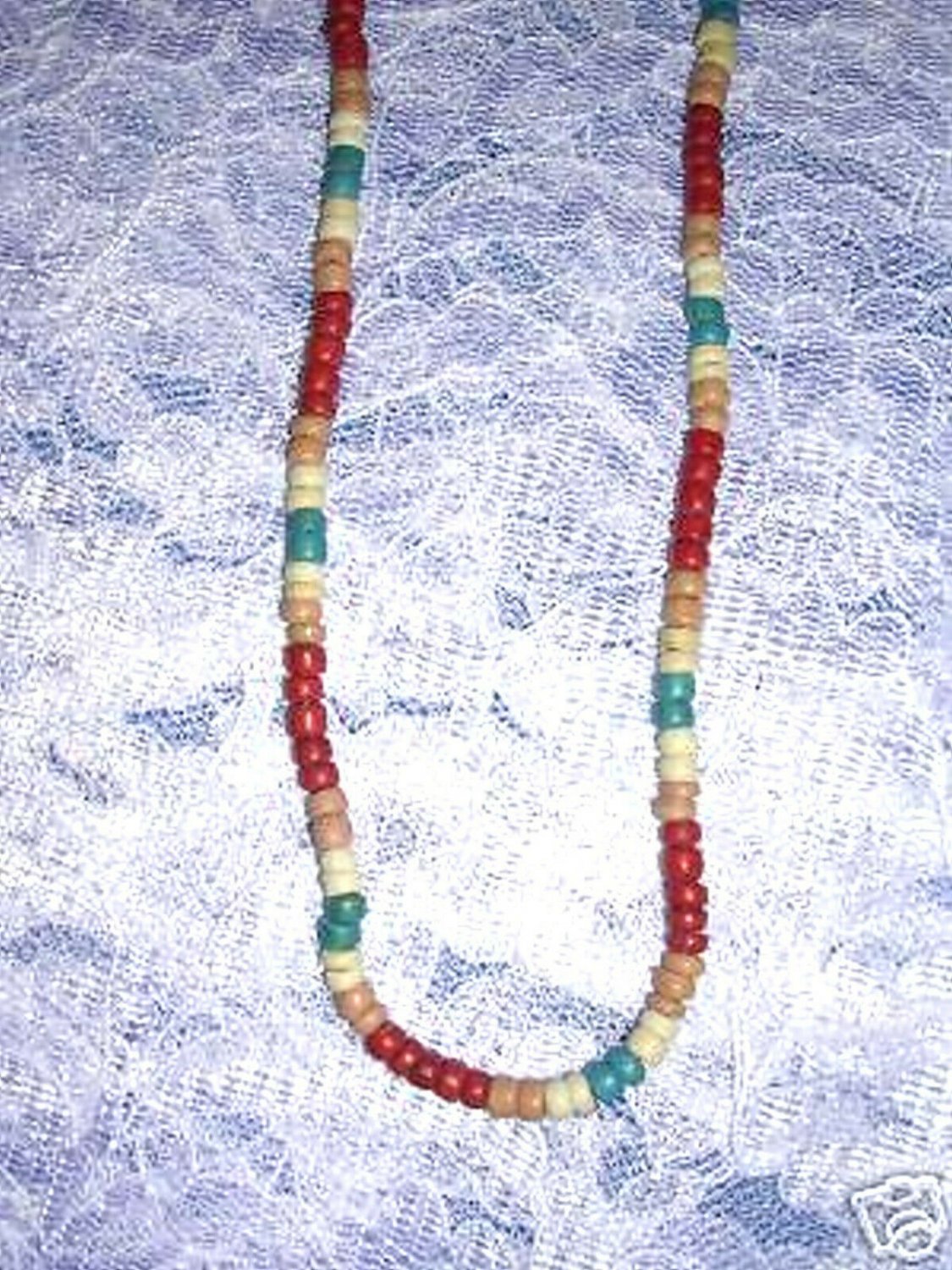 RED BLUE BEIGE COLOR WOODEN COCO BEADS JEWELRY 18" SURFER BEADED NECKLACE