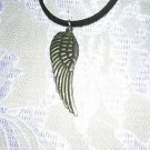 FEATHERED ANGEL WING CAST AMERICAN PEWTER PENDANT ADJ NECKLACE