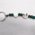 CERAMIC WHITE HEART SHAPE BEAD & TENNESSEE WALKER HORSE w GREEN ACCENTS KEY RING
