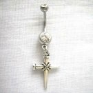 CROSS OF NAILS JESUS CARPENTER CROSS ROPE WRAP LOOK 14g CLEAR CZ BELLY RING