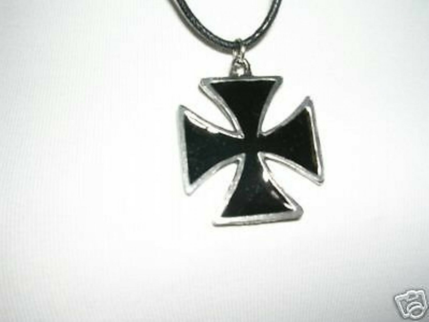 MALTESE CROSS / IRON CROSS w BLACK INLAY PEWTER PENDANT ADJ CORD