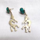 Signed Kokopelli Flute Player New Mexico Turquoise 925 Sterling Silver Earrings