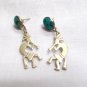 Signed Kokopelli Flute Player New Mexico Turquoise 925 Sterling Silver Earrings