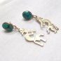 Signed Kokopelli Flute Player New Mexico Turquoise 925 Sterling Silver Earrings
