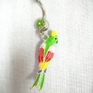 Tropical Parrot Bird Color Enamel Lime Yellow Red on 14g Green CZ Belly Ring Bar