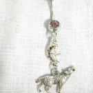 3D FULL WOLF w MOON & STAR DOUBLE DANGLE CHARM 14g LAVENDER PURPLE CZ BELLY RING