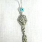 EJC WOLF HEAD & TWIN FEATHERS DREAM CATCHER 14g TURQUOISE BLUE CZ BELLY RING