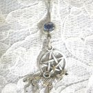 PENTAGRAM STAR & 3D WOLF DOUBLE CHARM ON 14g BABY BLUE CZ BELLY RING