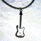BLACK & WHITE HEAVY METAL MUSICAL ELECTRIC GUITAR 20" BLACK SUEDE NECKLACE