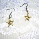 COOL 5 POINT STAR / STARS LASER CUT WOOD DANGLING CHARMS WIRE HOOK EARRINGS