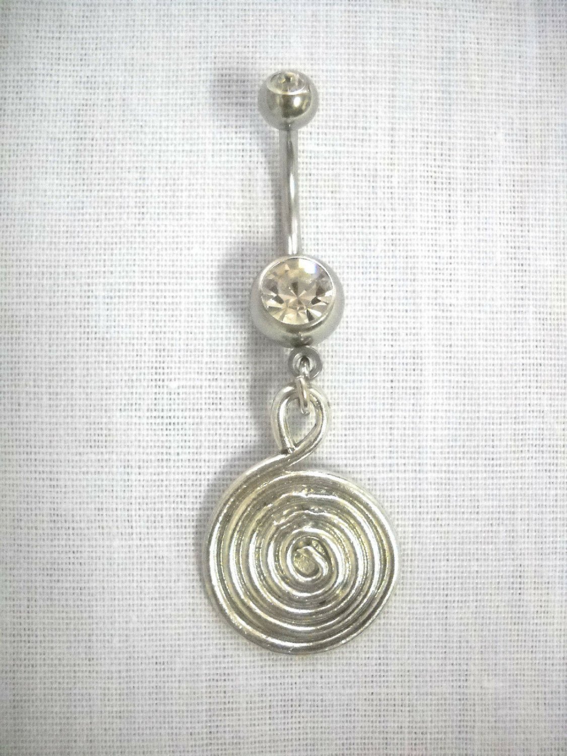 PEWTER GALAXY OUTER SPACE INFINITY SPIRAL CHARM 14g CZ BELLY RING BARBELL