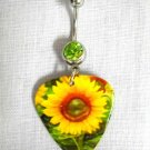PHOTO PICTURE YELLOW SUNFLOWER PRINTED GUITAR PICK 14g LIME GREEN CZ BELLY RING
