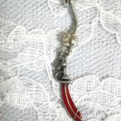 BLOODY SCABBARD SWORD CHARM RED & BLACK INLAY ON CLEAR CZ BELLY BAR NAVEL RING