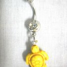 ENDANGERED YELLOW COLOR HOWLITE HONU SEA TURTLE CHARM 14g CLEAR CZ BELLY RING
