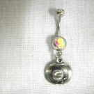 BOLD COUNTRY WILD COWBOY HAT CHARM w AURORA BOREALIS CZ BELLY RING BODY PIERCING