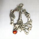 WILD MERLIN WIZARD CASTING A SPELL w RED GEM USA PEWTER PENDANT ADJ NECKLACE