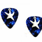 DEEP BLUE CELLULOID GUITAR PICK w/ UNIQUE STAR CHARM EARRINGS