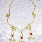 VINTAGE HAND MADE GP OR DIPPED 3 PENDANT CLEOPATRA CHANDELIER WIRE NECKLACE
