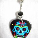 NEW SUGAR SKULL BOLD COLORS PRINTED GUITAR PICK BLACK CZ BELLY BAR NAVEL RING