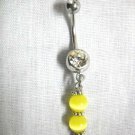 NEW HAND MADE YELLOW CATS EYE BEADS FANCY CHARM on DAZZLING CLEAR CZ BELLY RING