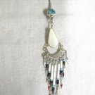 WHITE AGATE DROP & DANGLING TASSELS w SEED BEADS TURQUOISE BLUE GEM BELLY RING