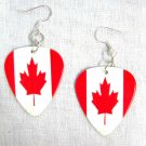 CANADIAN FLAG RED & WHITE MAPLE LEAF CANADA 2 SIDED PRINTED GUITAR PICK EARRINGS