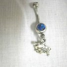 NEW CHARGING FARM ANIMAL BULL / COW w STARS CHARM ON BLUE CZ BELLY RING BARBELL