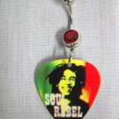 RASTA COLORS BOB MARLEY SOUL REBEL PICTURE GUITAR PICK RED CZ BELLY BUTTON RING