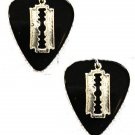 SOLID BLACK GUITAR PICK w RAZOR BLADE CHARMS EARRINGS