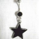 NEW CAST PEWTER DARK STAR - BLACK STAR on 14g DOUBLE BLACK CZ BELLY BUTTON RING