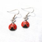 GOOD LUCK LADYBUG RED AND BLACK COLOR ENAMEL DANGLING CHARM EARRINGS LADY BUGS