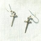 Medieval Short Sword or Dagger Silver Alloy Charms Dangling Pair of Earrings